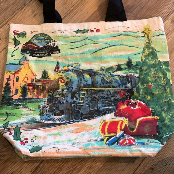 New Christmas Smoky Mountains Railroad durable artist fabric tote bag - Picture 6 of 7